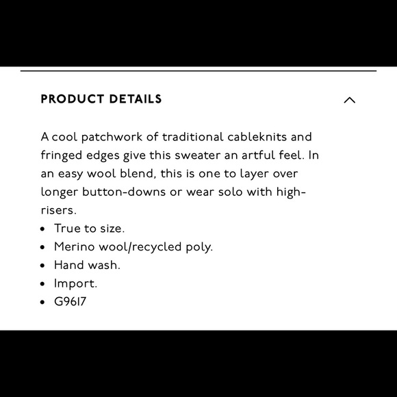 Madewell Merino Wool Blend Stitchmix Pullover Sweater Size S Patchwork Cableknit - Picture 3 of 5